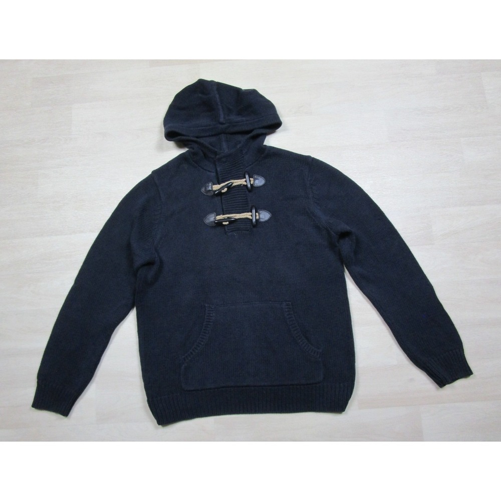 GAP Hooded Men's Sweater (L) Toggle Button‎ Fisherman Knit Navy Blue Cotton
